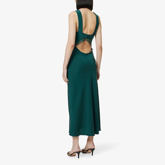 NWT Reformation Provence Silk Dress in Emerald Green Size Large Petite (10P) - Picture 4 of 7